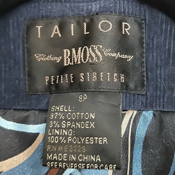 B.Moss Blue Corduroy Cropped Blazer 8P - Picture 6 of 6